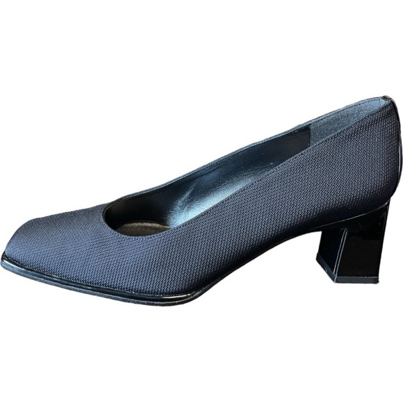 Stuart Weitzman VI Classy Black Cordine Pumps Heels Fabric Patent Leather 6.5 - Picture 4 of 8